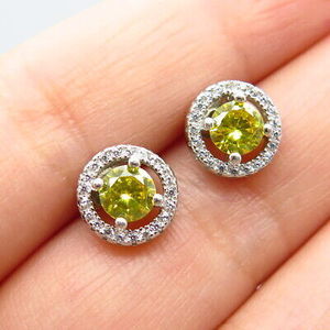925 Sterling Silver White & Citrine-Tone  C Z Heart Stud Earrings
